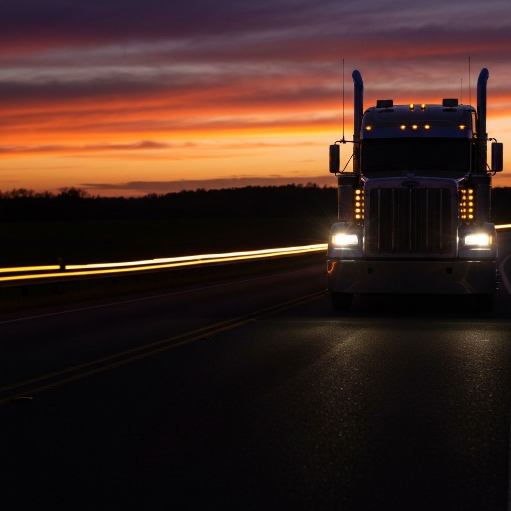 Freight truck on highway at dusk — logistics coordination